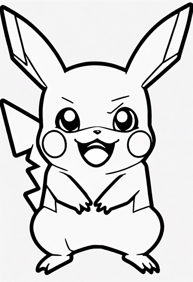 A coloring page of Pikachu Joyful Coloring Page