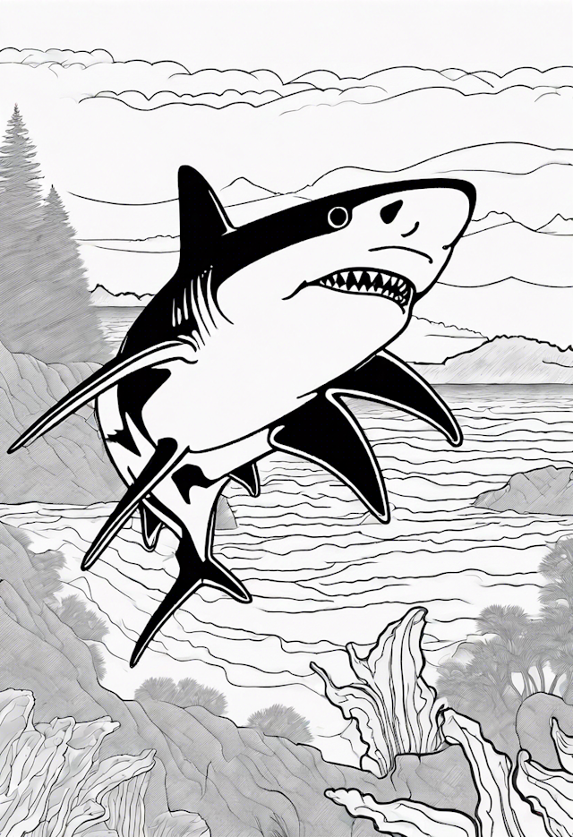 Shark’s Adventure at Sea Coloring Page