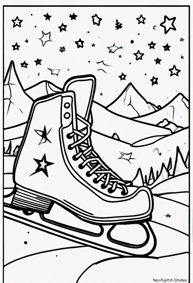 A coloring page of Starry Ice Skating Adventure