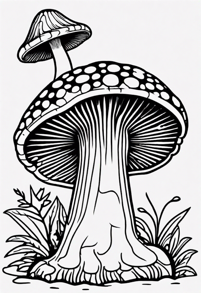 A coloring page of Giant Forest Mushrooms Coloring Page