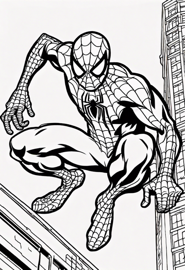 A coloring page of Spider-Man in Action: City-Swinging Adventure