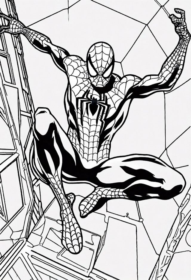 A coloring page of Spider-Man in Action Coloring Page