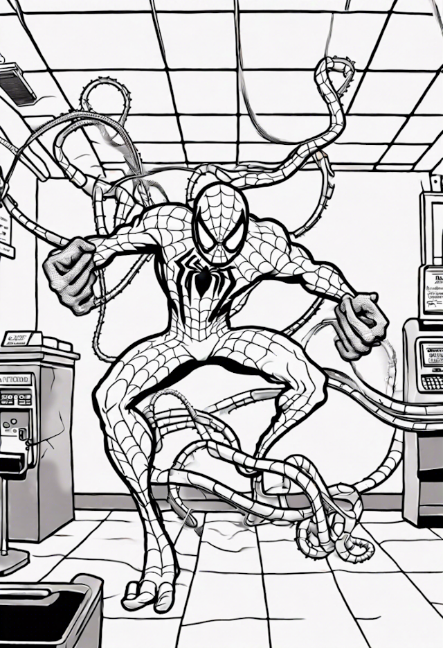 A coloring page of Spider-Man vs. Doctor Octopus Coloring Page