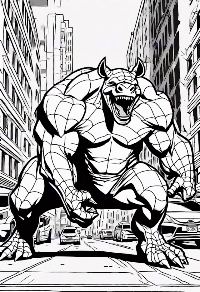 A coloring page of Rampaging Rhino in the City Coloring Page