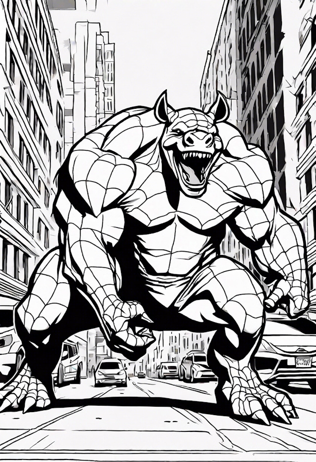 Rampaging Rhino in the City Coloring Page