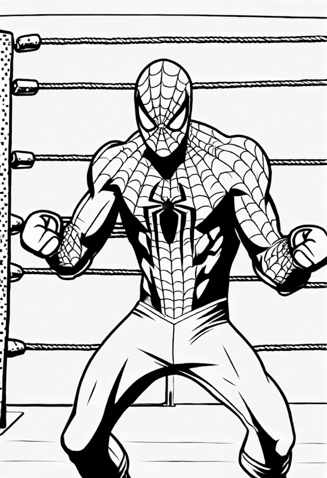A coloring page of Spider-Man in the Boxing Ring