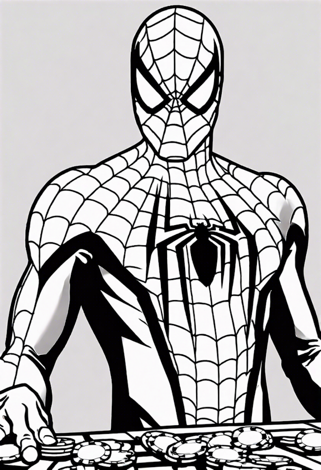 A coloring page of Spider-Man at the Casino Coloring Page