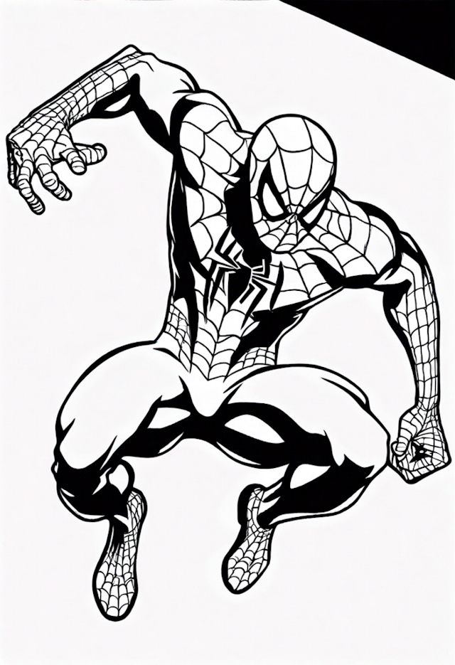 A coloring page of Spider-Man in Action: Coloring Page