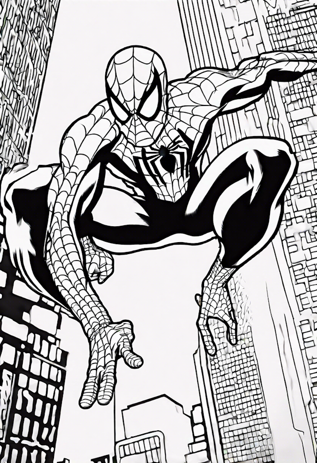 Spider-Man in Action: City Swing Coloring Page