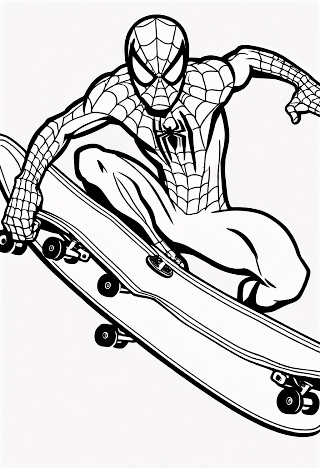 A coloring page of Spider-Man Skateboarding Adventure