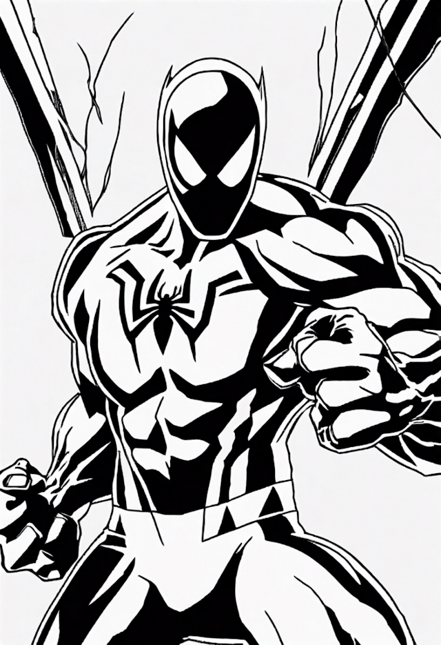 A coloring page of Spider-Man in Action Coloring Page