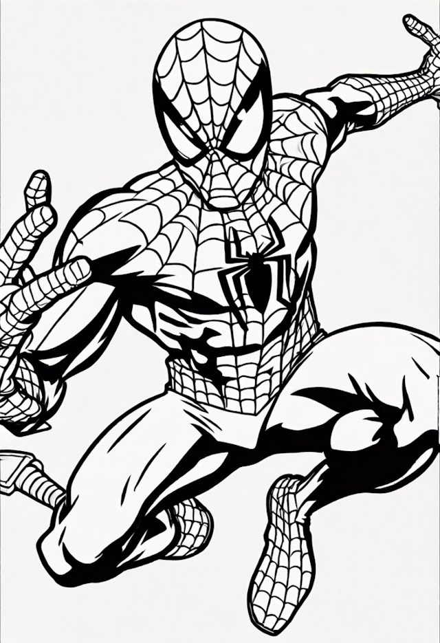 A coloring page of Spider-Man in Action: Coloring Adventure
