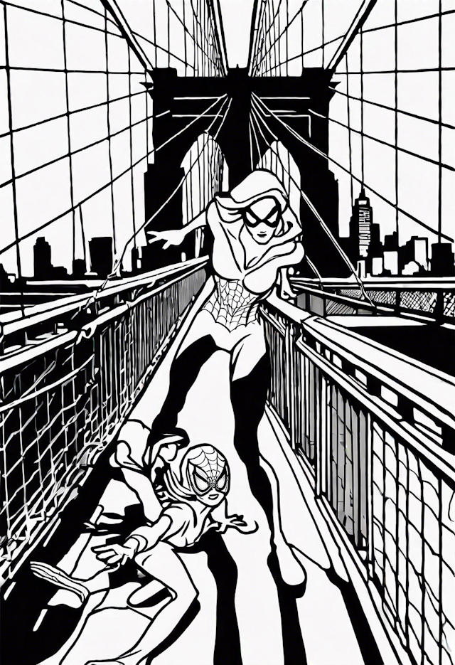 Spider-Man and Spider-Woman on the Bridge Adventure