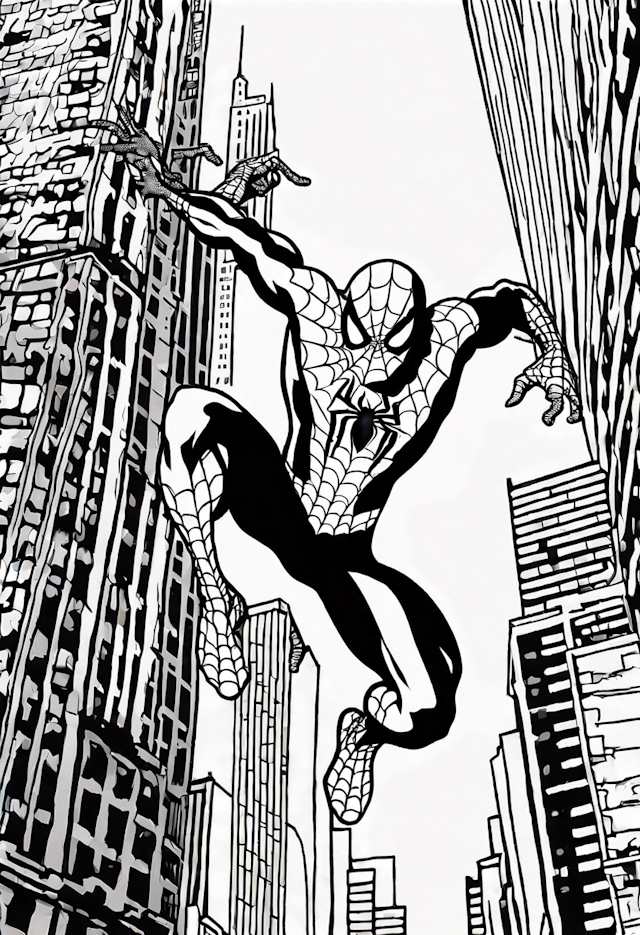 Spider-Man Swinging Through the City Coloring Page