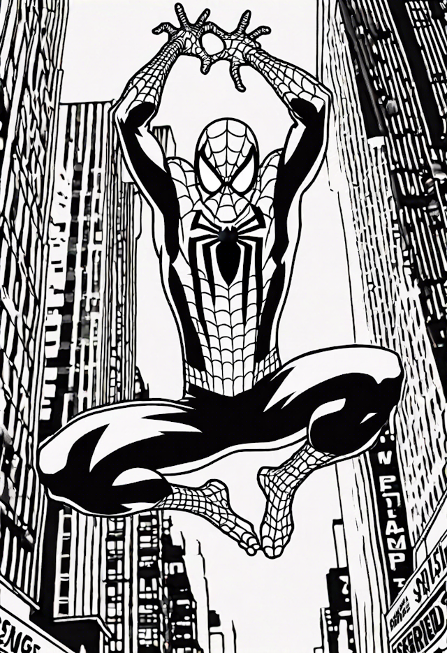 Spider-Man Swinging Through the City Coloring Page
