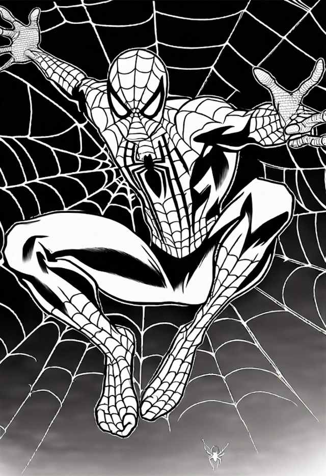 A coloring page of Spider-Man Swinging Into Action Coloring Page