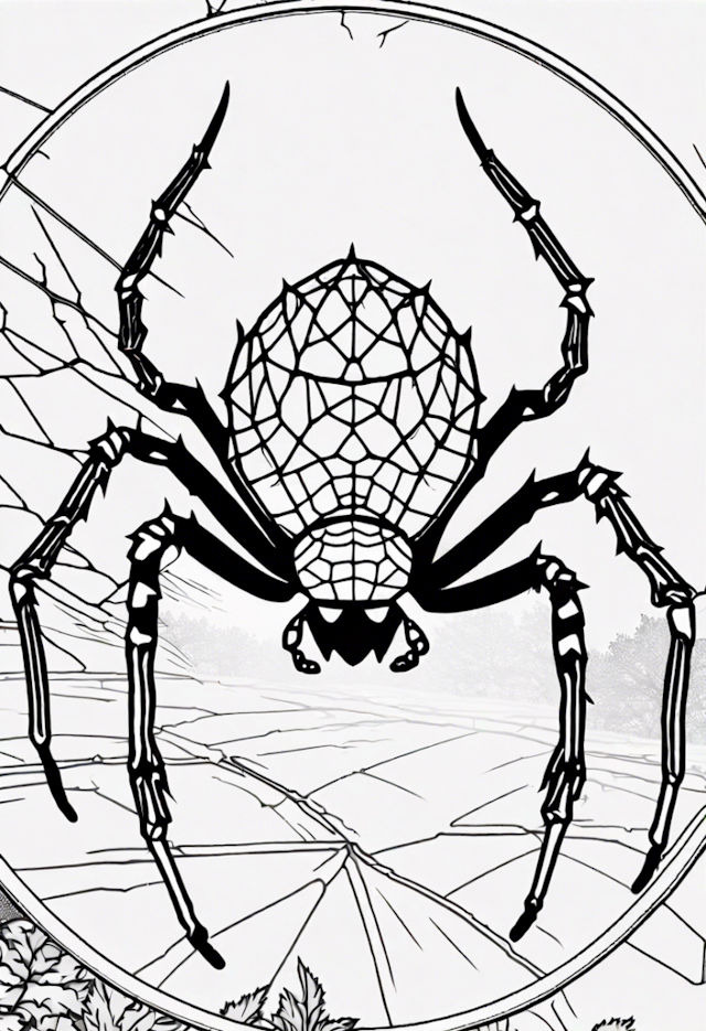 A coloring page of Spider in Its Web