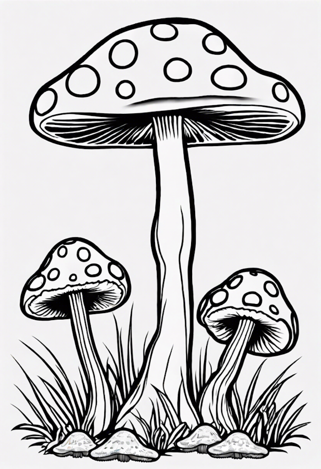 A coloring page of Magical Mushroom Wonderland