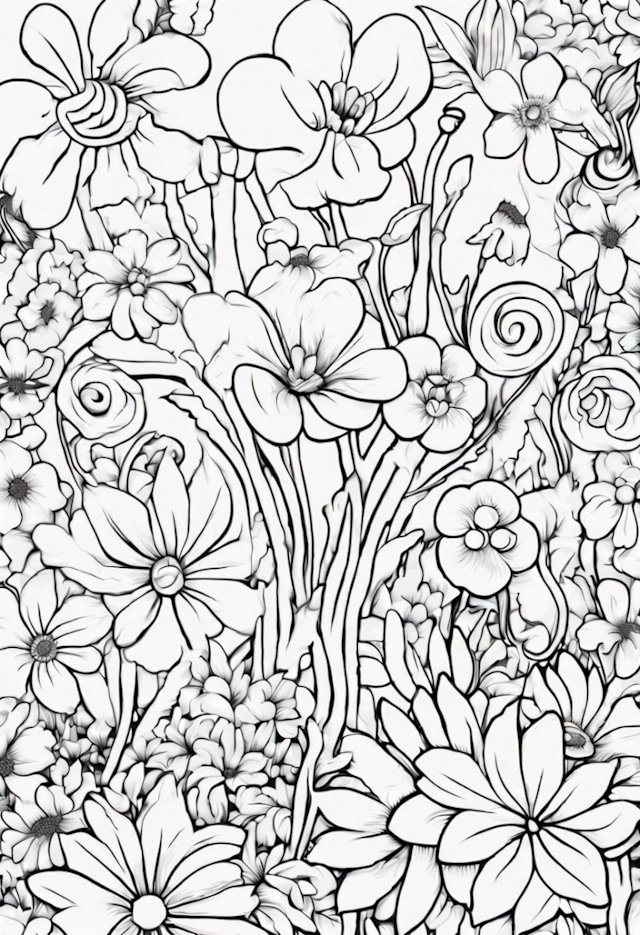 A coloring page of Blossoming Garden Coloring Extravaganza