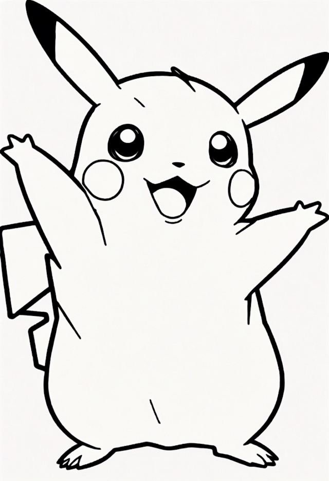 A coloring page of Pikachu’s Happy Day Coloring Page