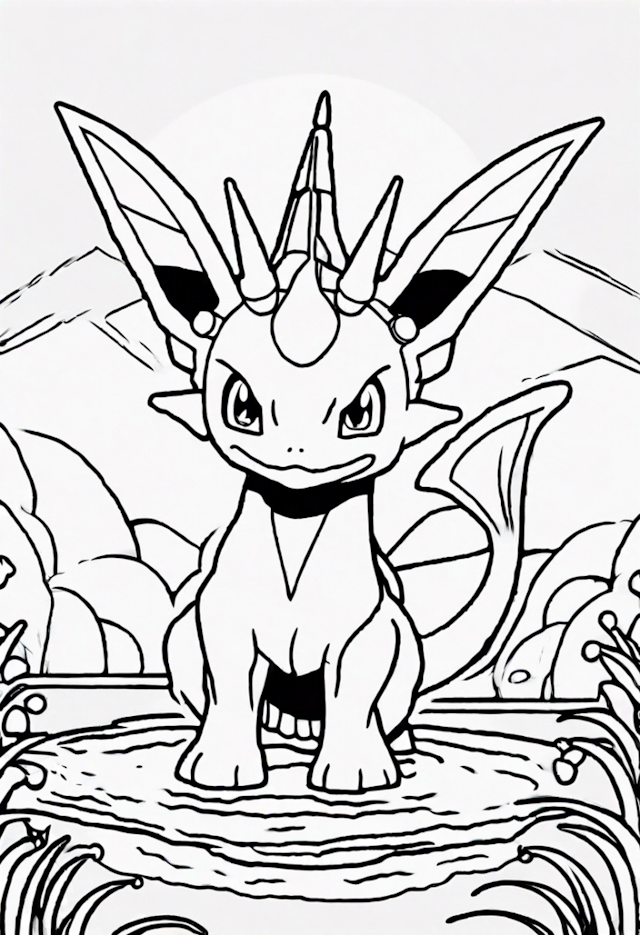 A coloring page of Vaporeon in Tranquil Waters Coloring Page