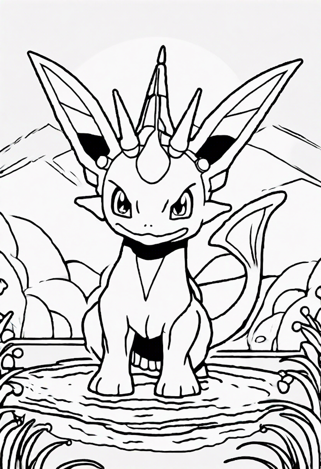 Vaporeon in Tranquil Waters Coloring Page