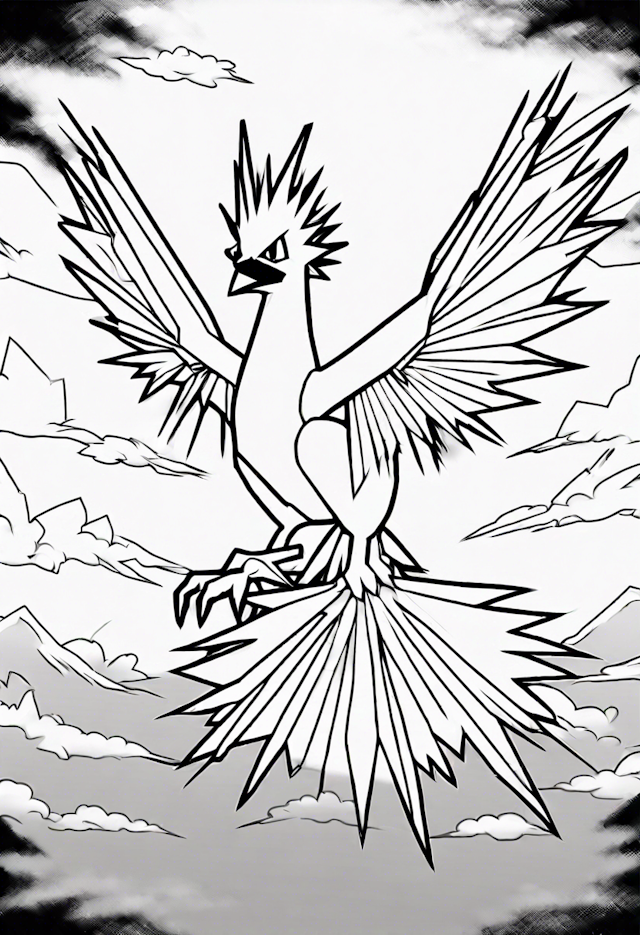 Articuno Soaring Above the Mountains Coloring Page