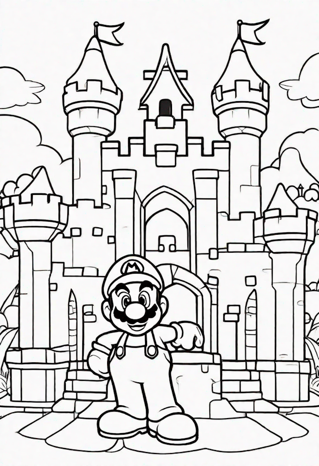 Mario at the Castle Coloring Page