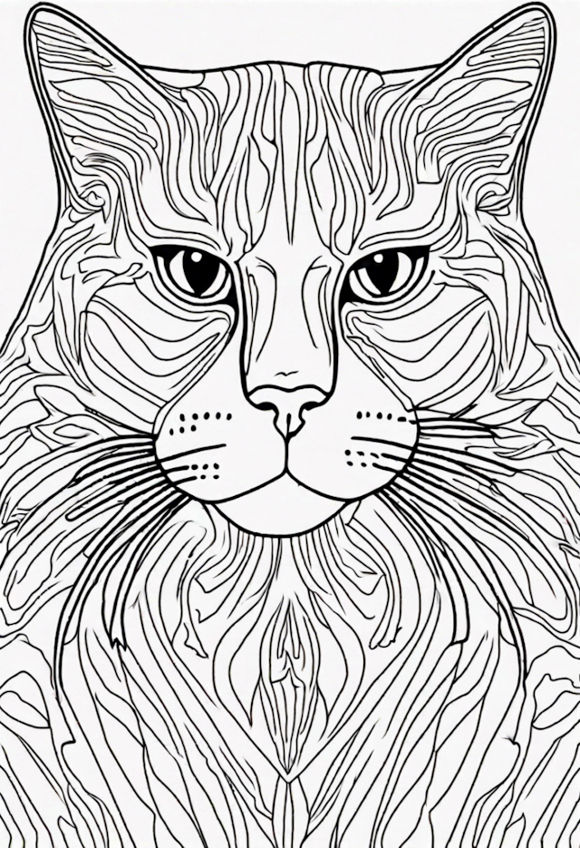 A coloring page of Majestic Cat Portrait Coloring Page