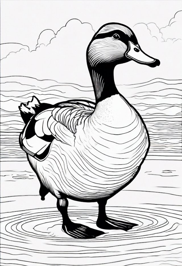 A coloring page of Duck by the Lake Coloring Page