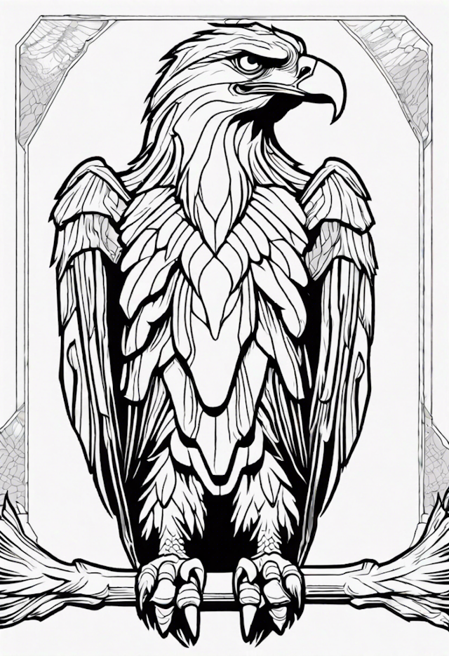 A coloring page of Majestic Eagle on a Branch Coloring Page