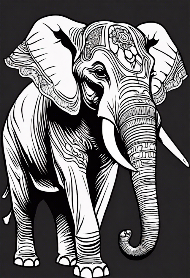 A coloring page of Majestic Decorated Elephant Coloring Page