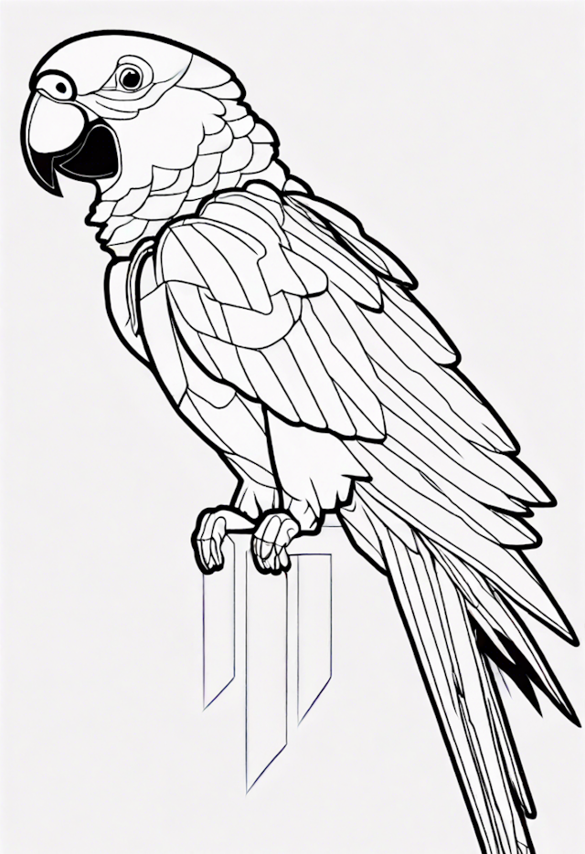 A coloring page of Parrot on Perch Coloring Page
