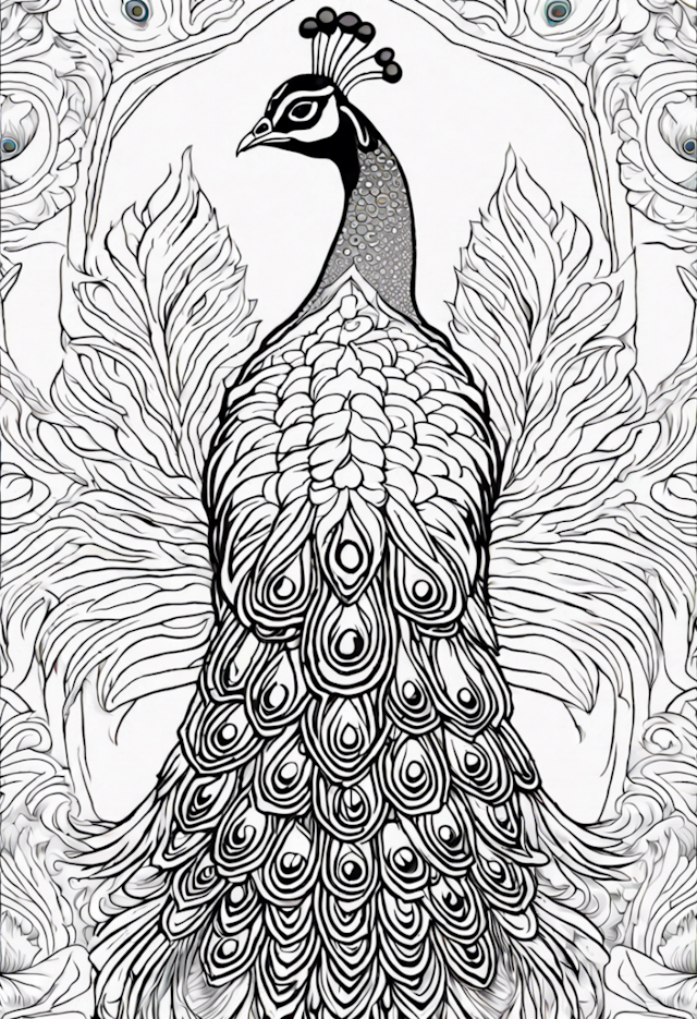 A coloring page of Majestic Peacock’s Feathers Coloring Page