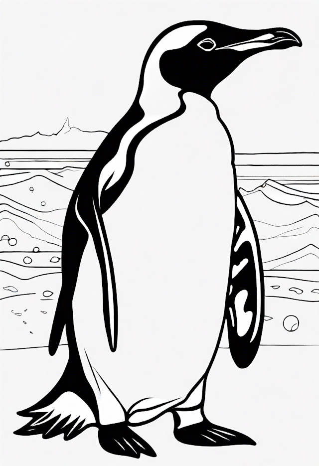 Penguin by the Shore Coloring Page