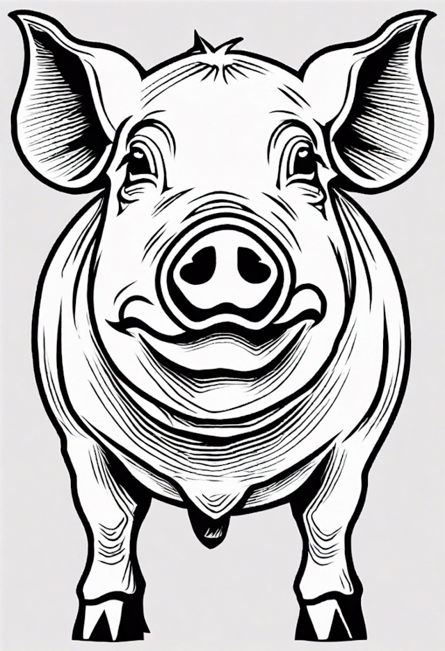A coloring page of Friendly Pig Coloring Page