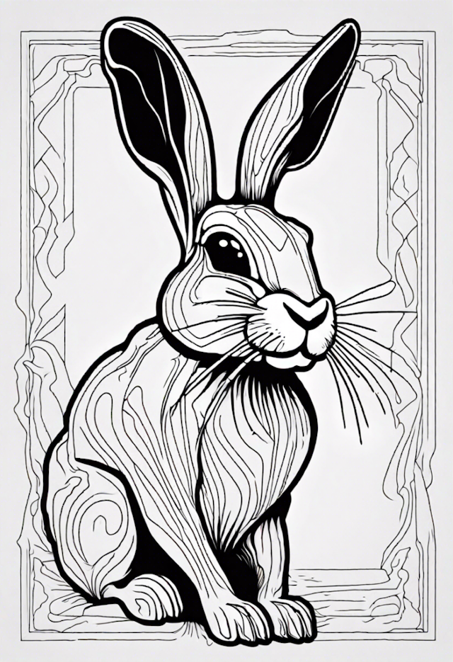 A coloring page of Whimsical Woodland Bunny Coloring Page