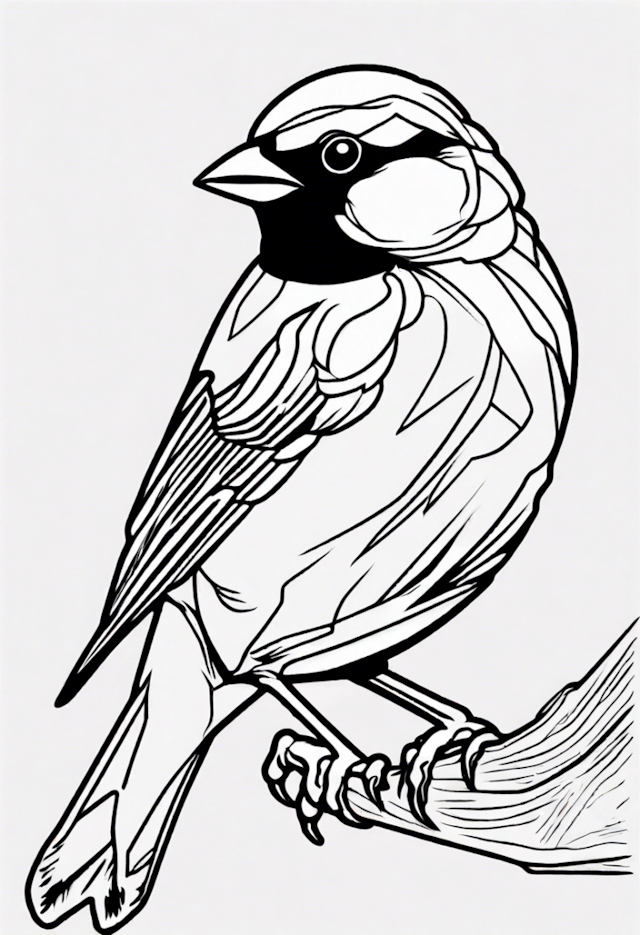 A coloring page of Sparrow on a Branch Coloring Page