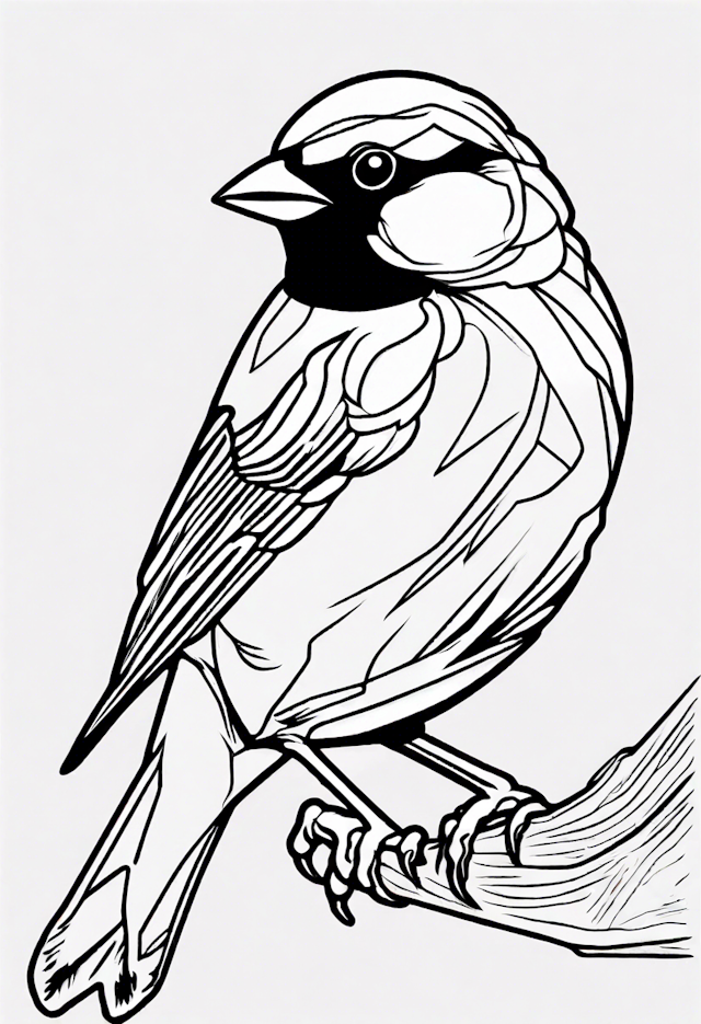Sparrow on a Branch Coloring Page