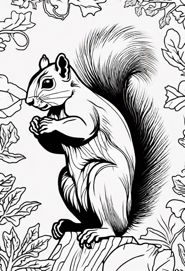 A coloring page of Squirrel in the Forest Coloring Page
