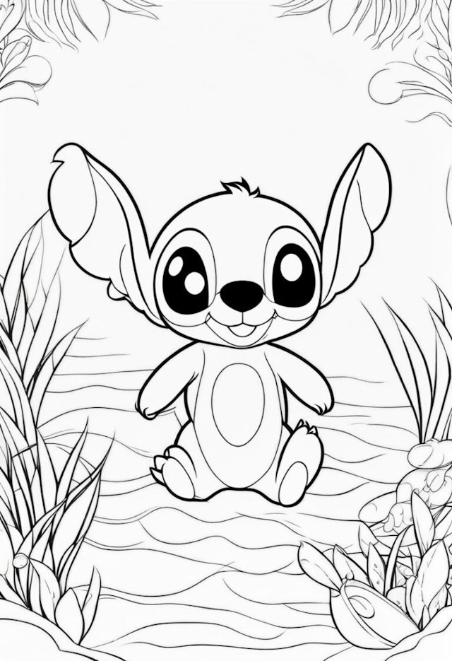 A coloring page of Stitch’s Tropical Adventure Coloring Page