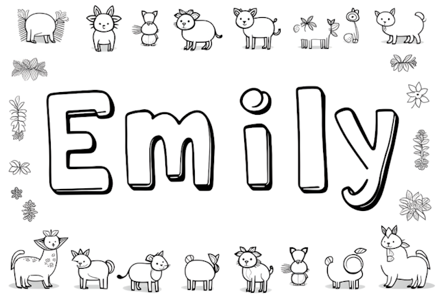 A coloring page of Emily’s Animal Friends Coloring Page