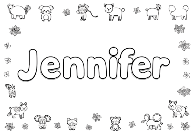 A coloring page of Jennifer’s Animal Friends Coloring Page