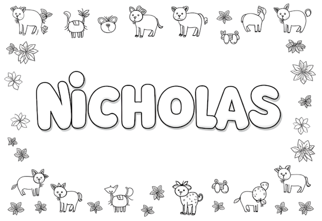 A coloring page of Nicholas’ Animal Friends Coloring Page