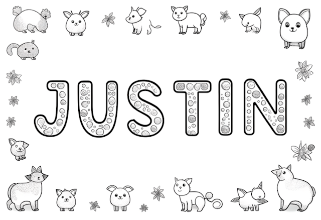 A coloring page of Justin’s Animal Friends Coloring Page