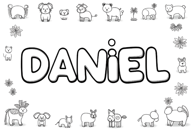 A coloring page of Daniel and His Animal Friends Coloring Page