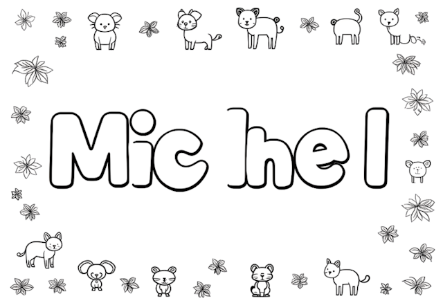 A coloring page of “Michel’s Animal Friends Coloring Page”