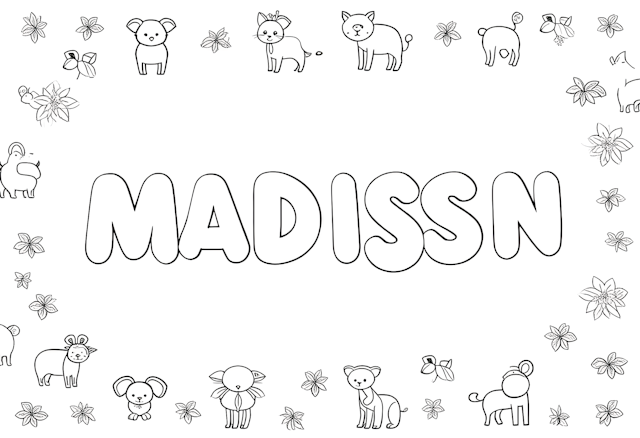 Madison and Her Adorable Animal Friends Coloring Page
