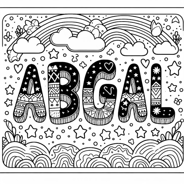 A coloring page of ABC Coloring Page with Rainbows and Stars