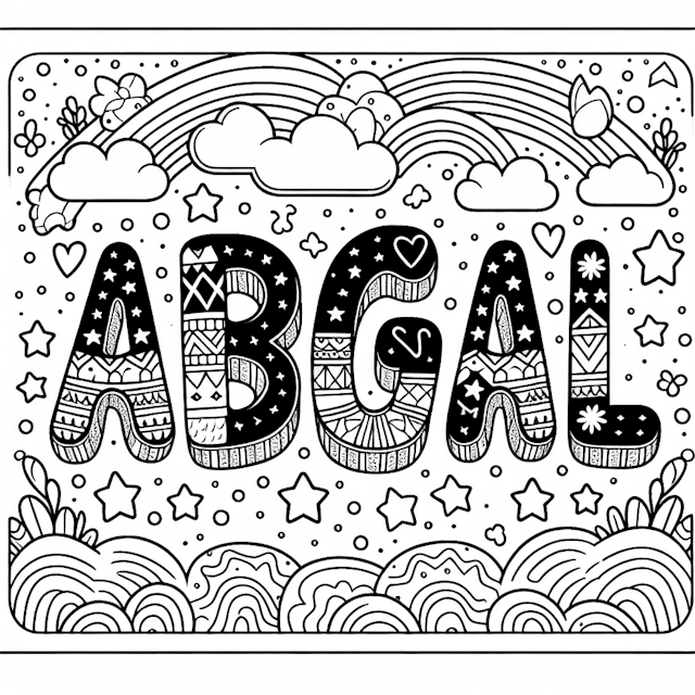 ABC Coloring Page with Rainbows and Stars